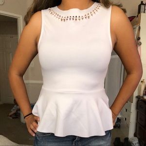 White sleeveless top